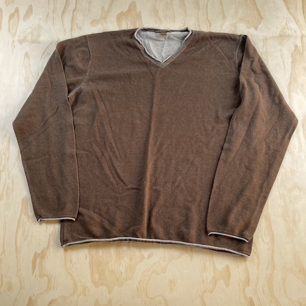 Y2K Blue Pronto Uomo Sweater Mens 3XLT Brown V Neck Knit Pullover Long Sleeve